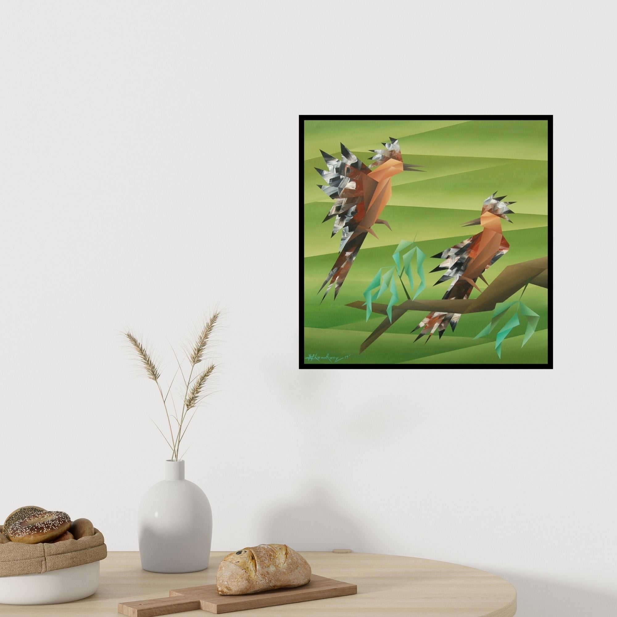 Preview of 'Similarity 3' Painting by Nirakar Chowdhury shown on a wall in a furnished room.