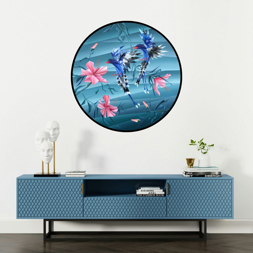 'Similarity' painting by Nirakar Chowdhury shown on a wall in a furnished room.