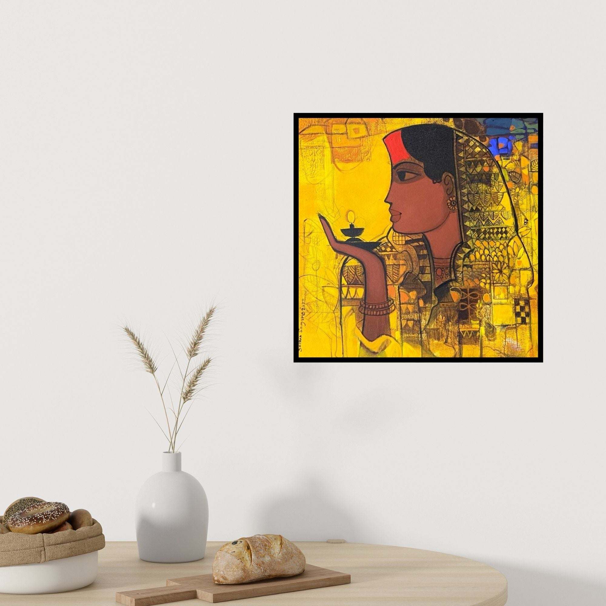 Preview of 'Simplicity 3' Painting by Sachin Sagare shown on a wall in a furnished room.