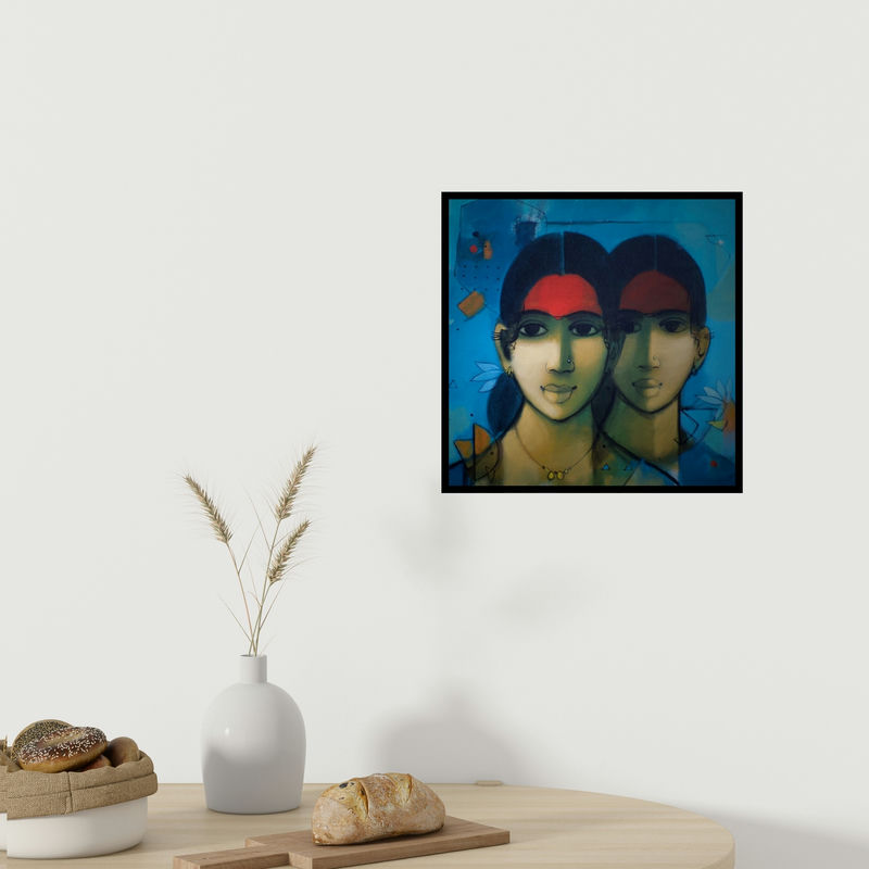 In-situ view of Sachin Sagare's 'Simplicity' painting in a room