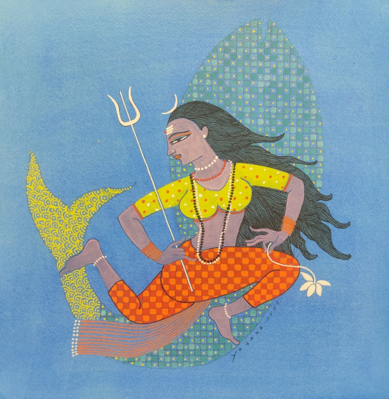 'Sindhusute' religious mixed-media painting by artist Yojana Dehankar, 12x12 inch, on paper