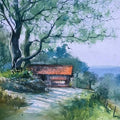Landscape watercolor painting titled 'Single Home', 14x20 inches, by artist KS Farvez on Paper