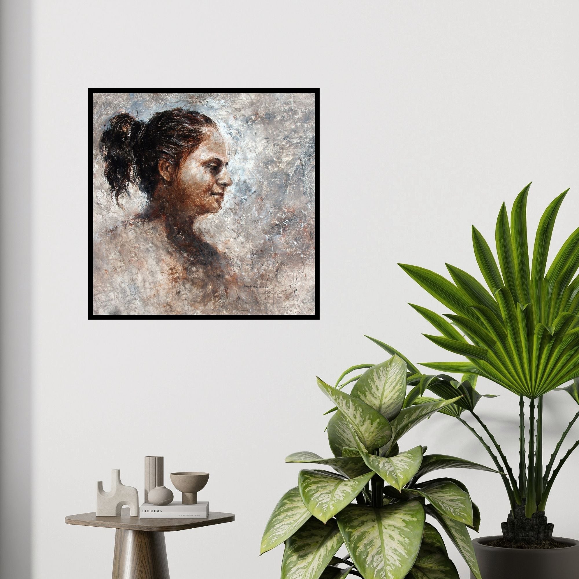 In-situ view of Mansi Sagar's 'Sister' painting in a room