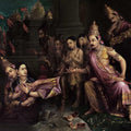 Figurative oil painting titled 'Sita Bhoomipravesh', 28x36 inches, by artist Raja Ravi Varma Reproduction on Canvas