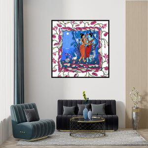 Preview of 'Sita Ram (Eternal Love)' Painting by Chetan Katigar shown on a wall in a furnished room.
