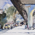 Cityscape watercolor painting titled 'Sitaburdi Overbridge', 12x18 inches, by artist Ghanshyam Dongarwar on paper