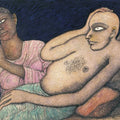 Figurative serigraphs painting titled 'Situation B', 22x30 inch, by artist Jogen Chowdhury on Paper