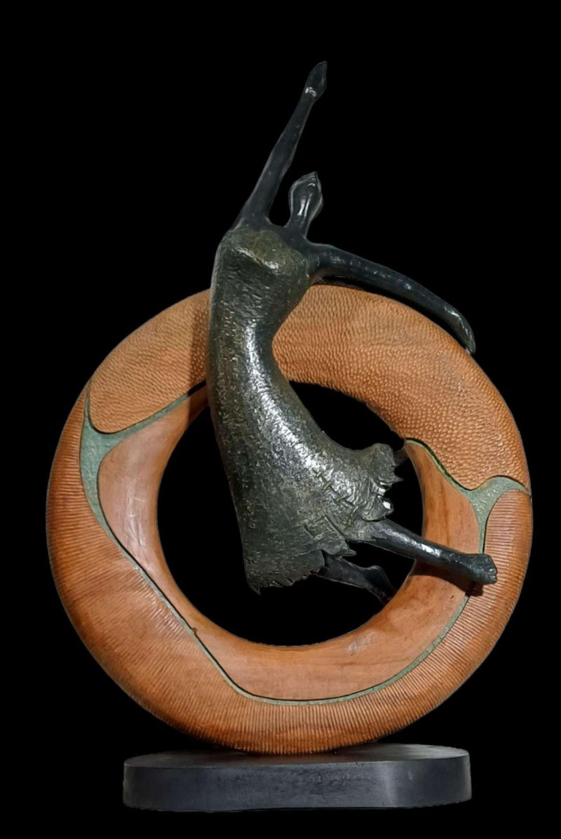 Skill' figurative Bronze, Wood sculpture by artist Subrata Paul, 40x26 inch, on bronze, wood