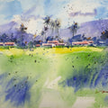 Sky Above Green Below' landscape watercolor painting by artist Soven Roy, 14x20 inch, on paper