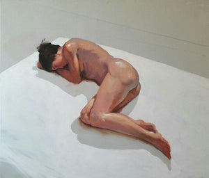 Sleeping Nude Iii by Ganesh Hire, Original Acrylic Nude Painting on Canvas, Large Horizontal Wall Art