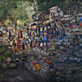 Slum 3' figurative watercolor painting by artist Krishnapada Maity, 55x65 inch, on paper