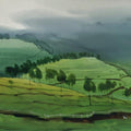Landscape watercolor painting titled 'Smell The Mist', 22x30 inches, by artist Prashant Prabhu on Arches Paper