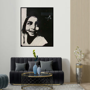 'Smile (Paper Boat Dreams)' painting by Sujit Karmakar shown on a wall in a furnished room.