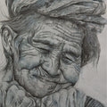 Smile' portrait mixed-media painting by artist Anjana Sihag, 30x19 inch, on paper