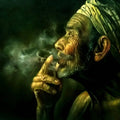 Portrait oil painting titled 'Smoker', 20x28 inches, by artist Balwinder Singh on Canvas