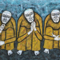 Smokers' figurative tempera painting by artist Sudip Das, 36x48 inch, on canvas board