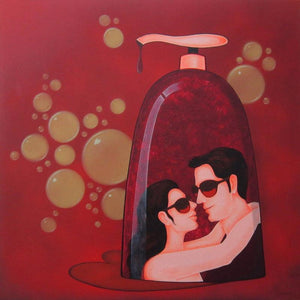 Figurative acrylic painting titled 'Socio Economic Love 1', 24x24 inches, by artist Praveen Nair on Canvas