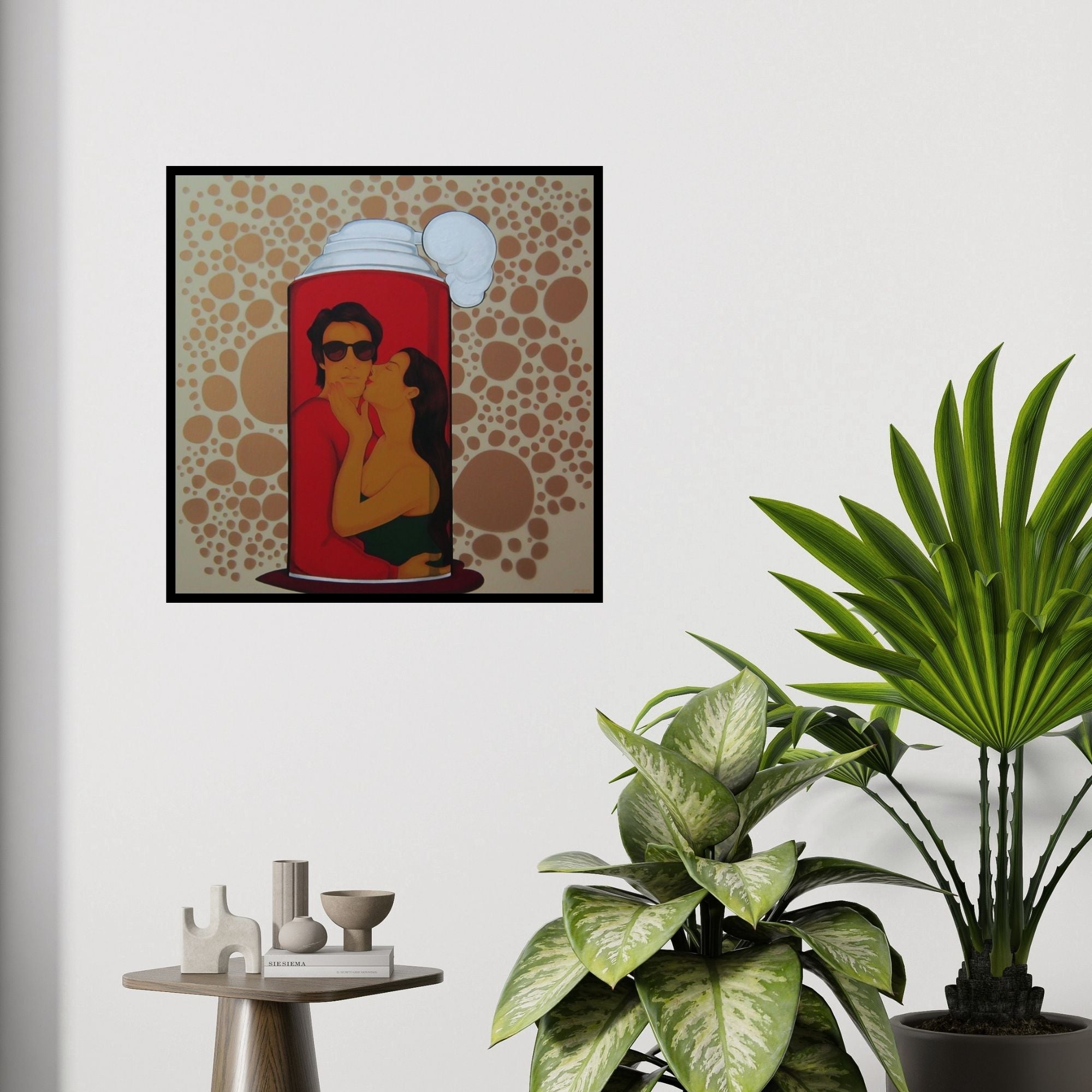 In-situ view of Praveen Nair's 'Socio Economic Love 2' painting in a room