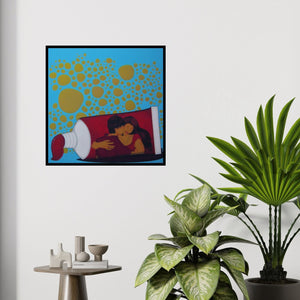 In-situ view of Praveen Nair's 'Socio Economic Love 3' painting in a room
