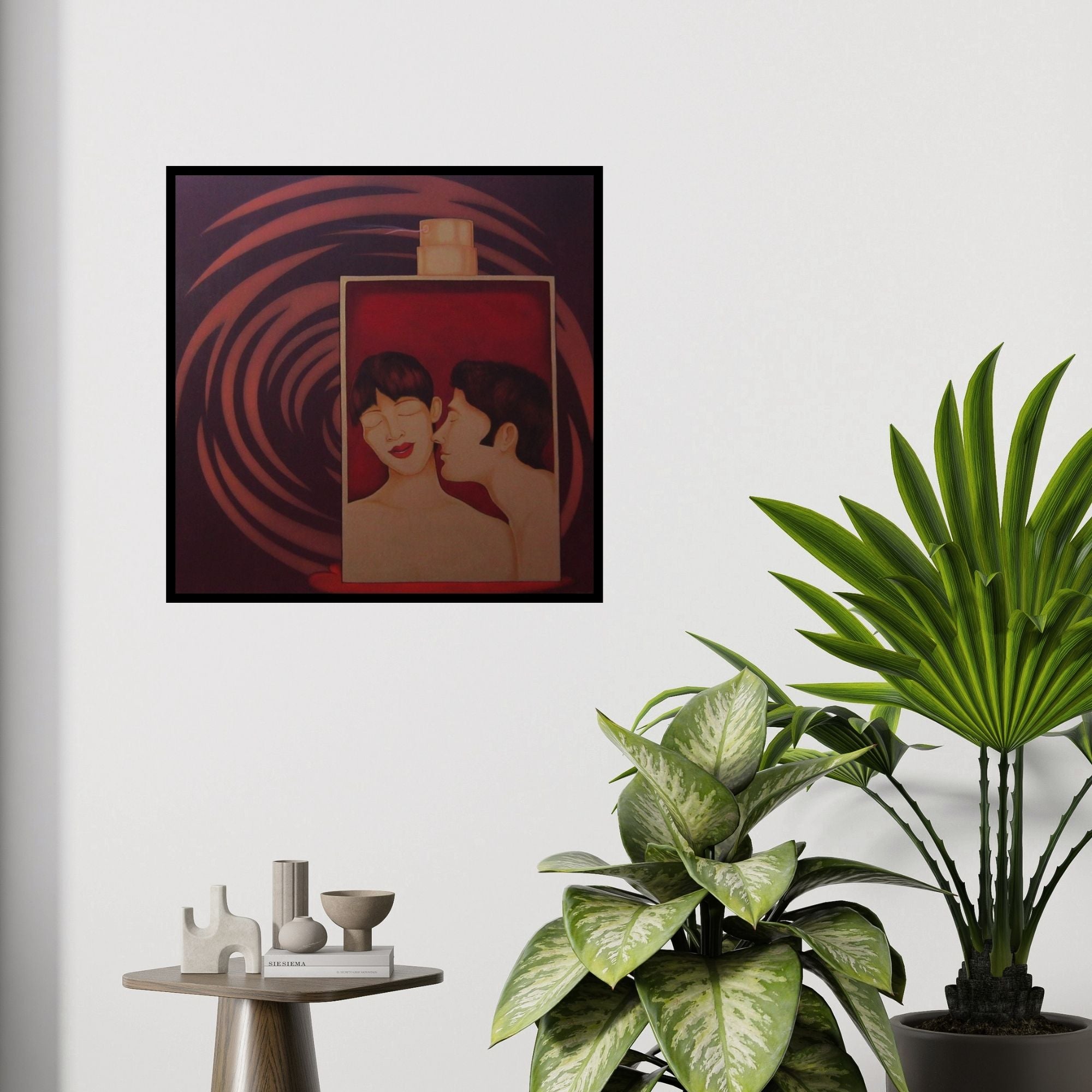 In-situ view of Praveen Nair's 'Socio Economic Love 4' painting in a room