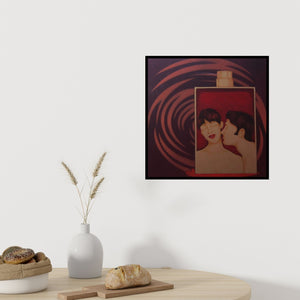 Preview of 'Socio Economic Love 4' Painting by Praveen Nair shown on a wall in a furnished room.