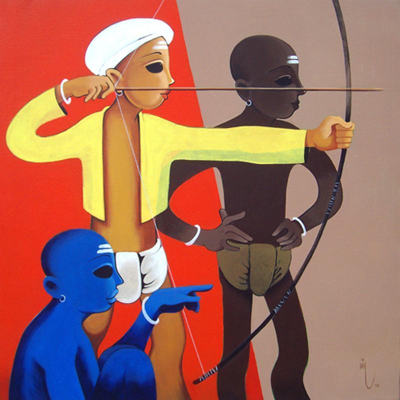 Figurative acrylic painting titled 'sold', 36x36 inches, by artist Prakash Pore on Canvas