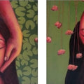 Solemn Vow Pandemonium 2' figurative acrylic painting by artist Payel Mitra Sarkar, 13x21 inch, on canvas