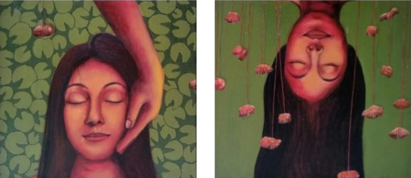 Solemn Vow Pandemonium 2' figurative acrylic painting by artist Payel Mitra Sarkar, 13x21 inch, on canvas