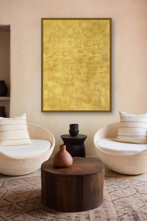 Solid Golden Abstract I by artist Mohit Bhatia displayed in a Museum Style gallery