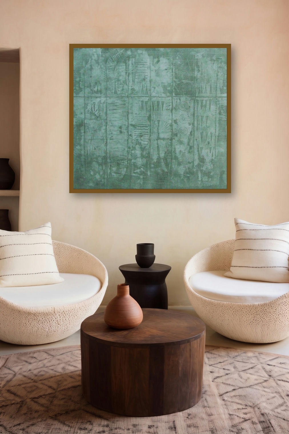 Solid Green Abstract Ii by artist Mohit Bhatia displayed in a Minimalist gallery