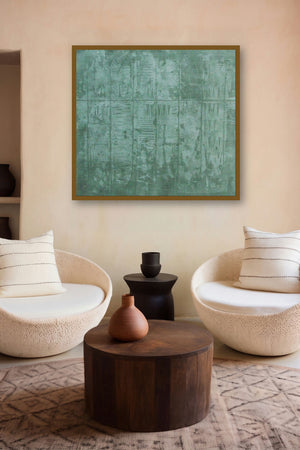 Solid Green Abstract Ii by artist Mohit Bhatia displayed in a Minimalist gallery