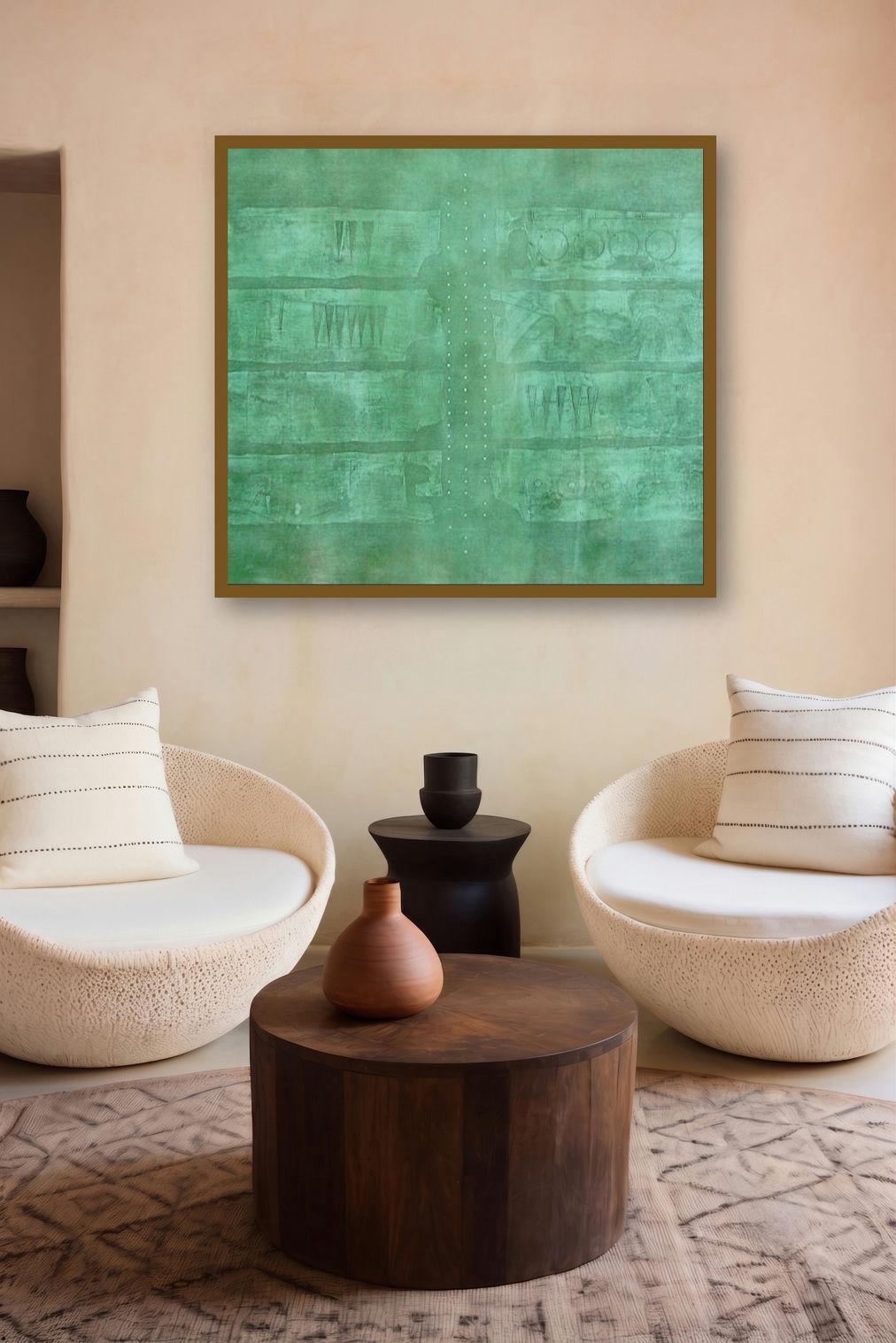 Solid Green Abstract Iii by artist Mohit Bhatia displayed in a Contemporary Exhibition gallery