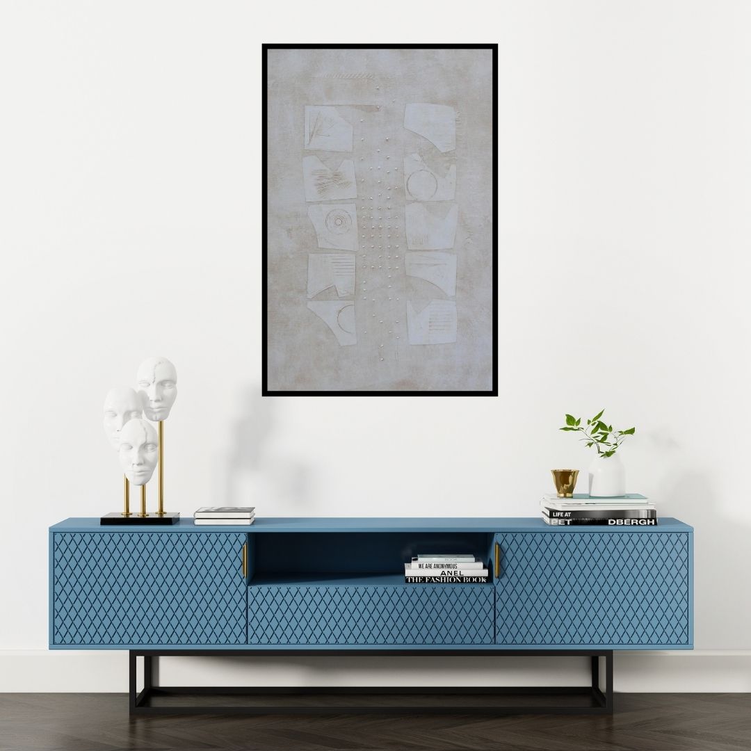 Preview of 'Solid Grey Abstract' Painting by Mohit Bhatia shown on a wall in a furnished room.