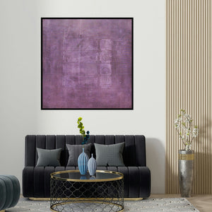 Mohit Bhatia's 'Solid Mauve Abstract' painting visualized above a sofa in a contemporary room.