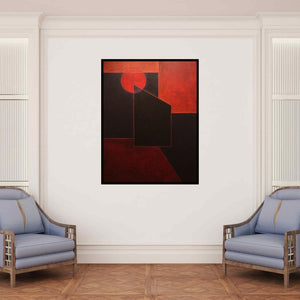 In-situ view of Surendra Chaware's 'Solitude 10 (Crimson Eclipse)' painting in a room