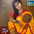 'Solitude' figurative acrylic painting by artist Piyali Sarkar, 30x24 inch, on canvas