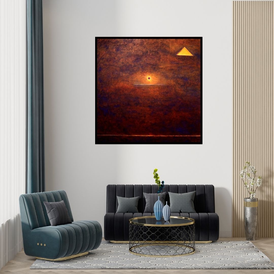 Preview of 'Solitude 5 (Untitled)' Painting by Surendra Chaware shown on a wall in a furnished room.