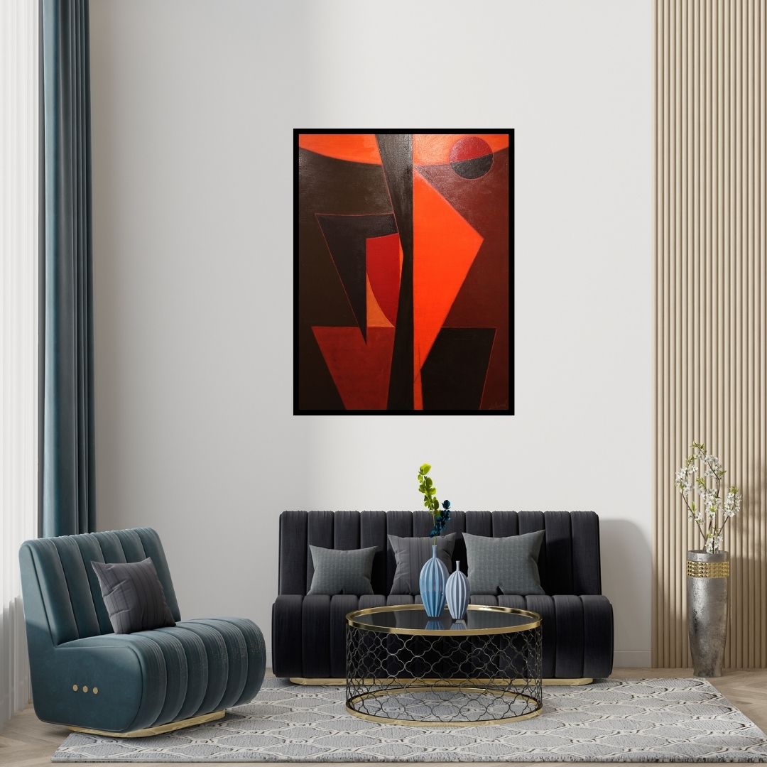 Preview of 'Solitude 9 (Cosmic Dance)' Painting by Surendra Chaware shown on a wall in a furnished room.