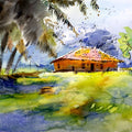 Solitude In Green' landscape watercolor painting by artist Soven Roy, 14x20 inch, on paper