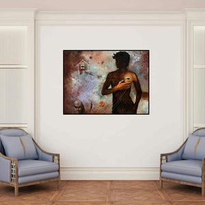 'Some Relation' painting by Amit Thombare shown on a wall in a furnished room.