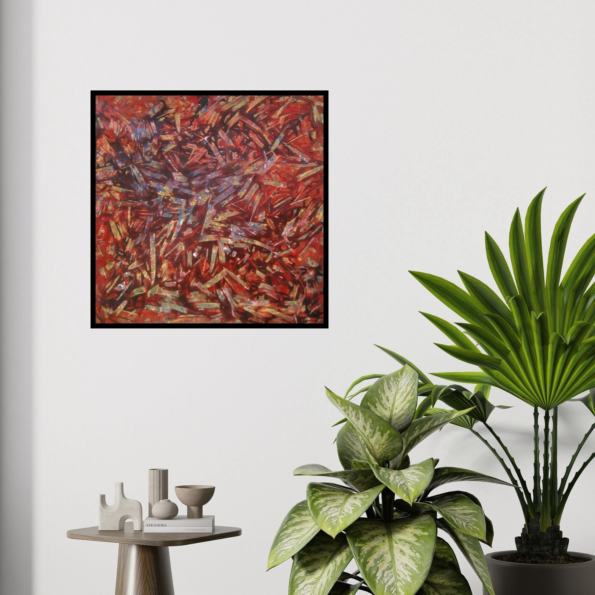 In-situ view of Aditi Chakravarty's 'Song Of Nature (The Dance of Fire)' painting in a room