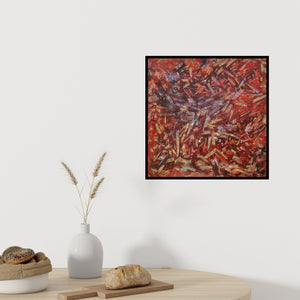 Preview of 'Song Of Nature (The Dance of Fire)' Painting by Aditi Chakravarty shown on a wall in a furnished room.