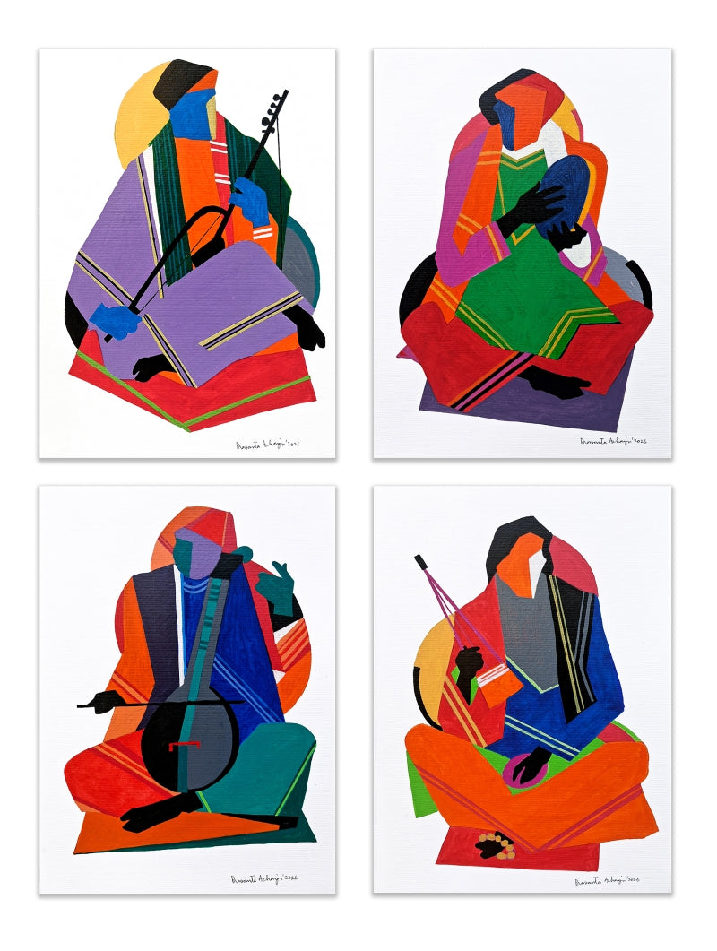 Songs In Fragments 4' figurative acrylic painting by artist Prasanta Acharjee, 12x8 inch, on brusto board