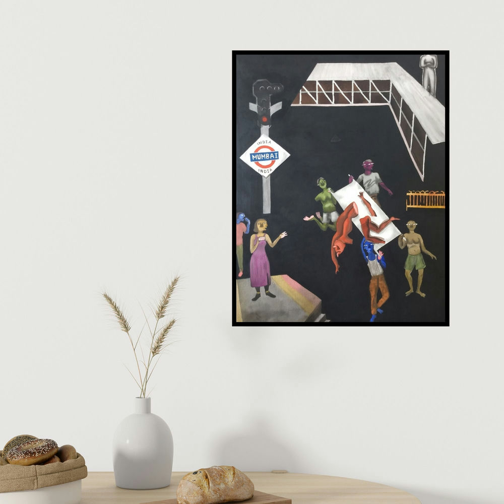 Laxman Ahire's 'Sooth 2 (Unfurling)' painting visualized above a sofa in a contemporary room.