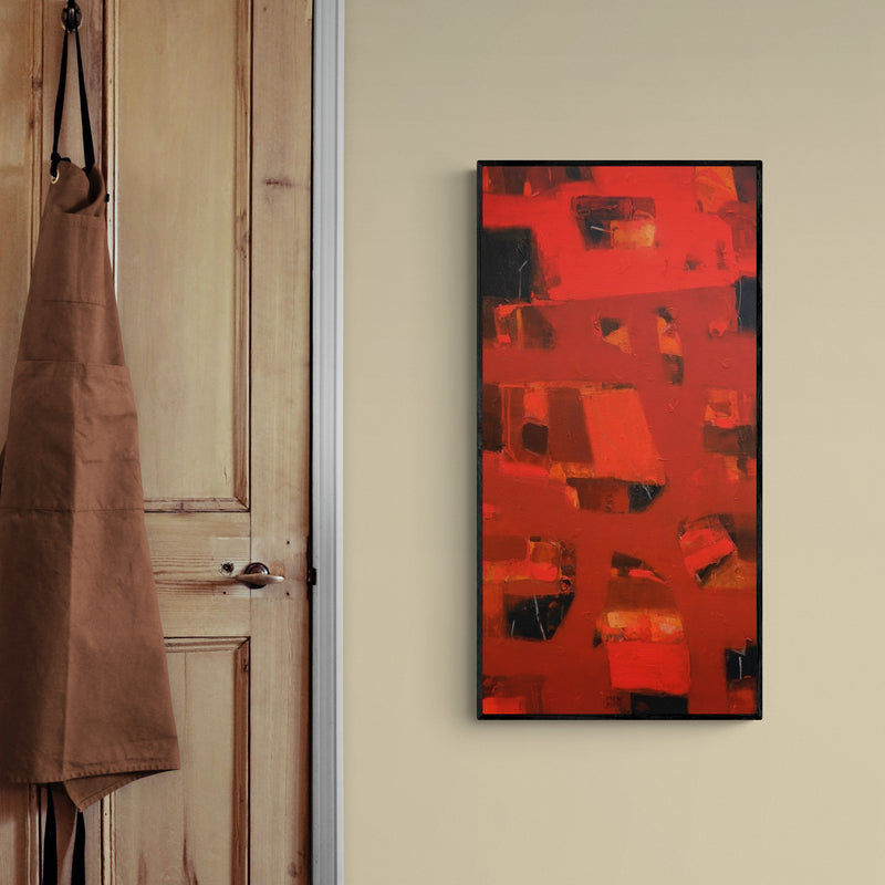 In-situ view of Jayesh Borse's 'Soul Energy (Red Abstract Texture)' painting in a room