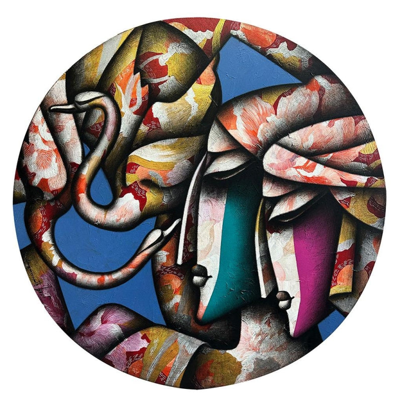 Soul Made 2' figurative acrylic-charcoal painting by artist Jagannath Paul, 48x48 inch, on canvas