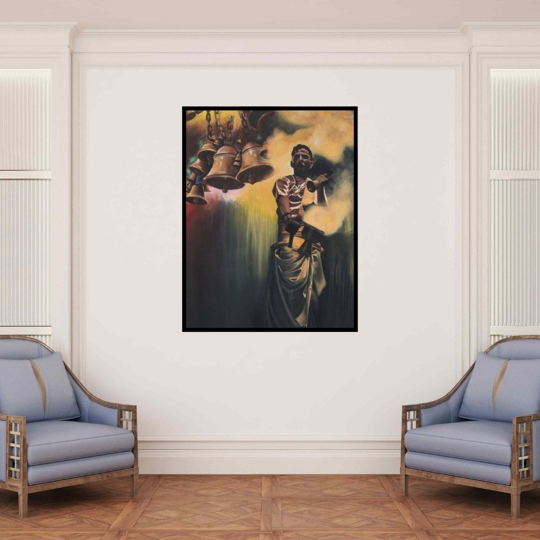 In-situ view of Roni Sarkar's 'Soul Of Vanaras (Call to Prayer)' painting in a room