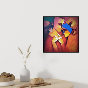 Preview of 'The Soulmate' Painting by Nawal Kishore shown on a wall in a furnished room.