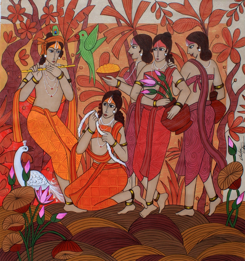 Soulmate Shyam' figurative acrylic painting by artist Chetan Katigar, 54x48 inch, on canvas