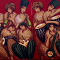 Figurative acrylic painting titled 'Sound 70 ( Diptych)', 42x120 inch, by artist Samir Sarkar on Canvas